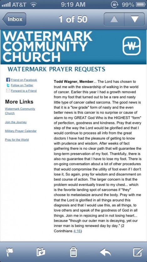todd wagner cancer watermark church